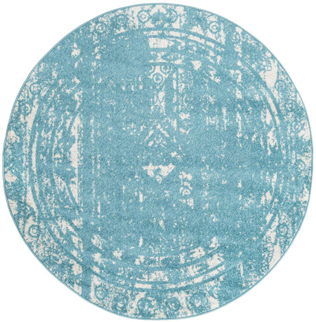 Light Blue 6' 1 x 6' 1 Lennon Round Area Rug 100% Polypropylene Vintage Distressed Look Modern Contemporary Carpet for Home Decor for Sale at Rug Engine