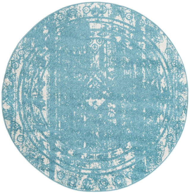 Light Blue 6' 1 x 6' 1 Lennon Round Area Rug 100% Polypropylene Vintage Distressed Look Modern Contemporary Carpet for Home Decor for Sale at Rug Engine