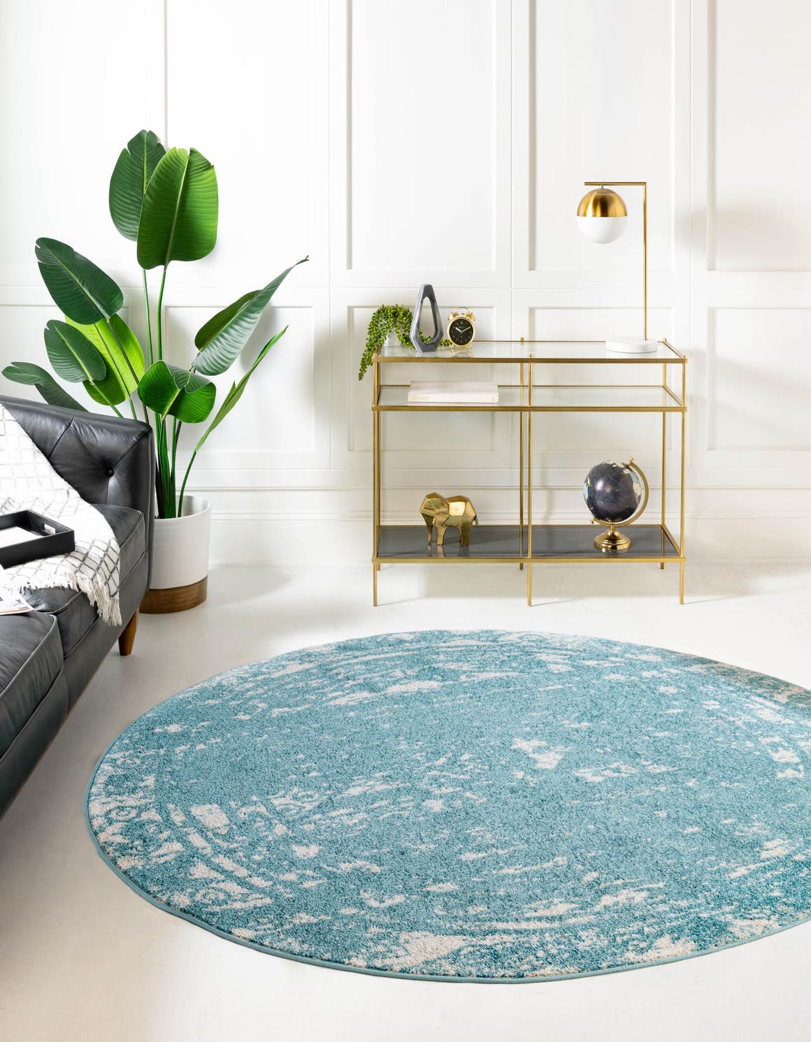 Light Blue 2' x 7' 10 Lennon Round Area Rug 100% Polypropylene Vintage Distressed Look Modern Contemporary Carpet for Home Decor for Sale at Rug Engine