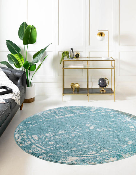 Light Blue 2' x 7' 10 Lennon Round Area Rug 100% Polypropylene Vintage Distressed Look Modern Contemporary Carpet for Home Decor for Sale at Rug Engine