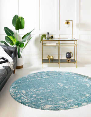 Light Blue 3' 1 x 3' 1 Lennon Round Area Rug 100% Polypropylene Vintage Distressed Look Modern Contemporary Carpet for Home Decor for Sale at Rug Engine