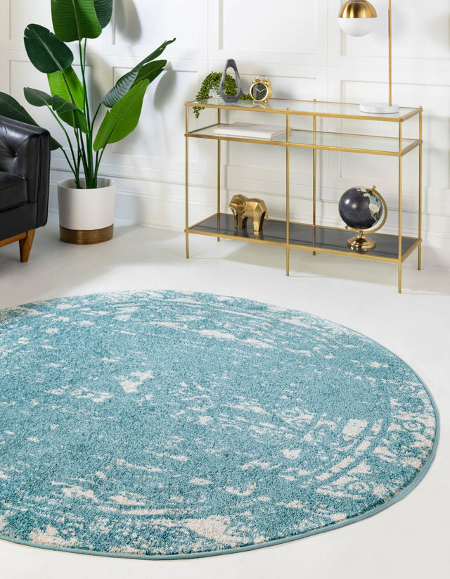 Light Blue 2' x 7' 10 Lennon Round Area Rug 100% Polypropylene Vintage Distressed Look Modern Contemporary Carpet for Home Decor for Sale at Rug Engine