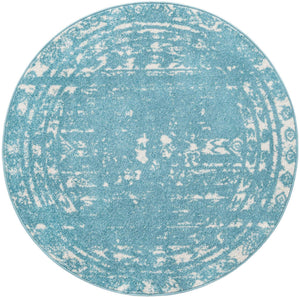 Light Blue 4' 1 x 4' 1 Lennon Round Area Rug 100% Polypropylene Vintage Distressed Look Modern Contemporary Carpet for Home Decor for Sale at Rug Engine