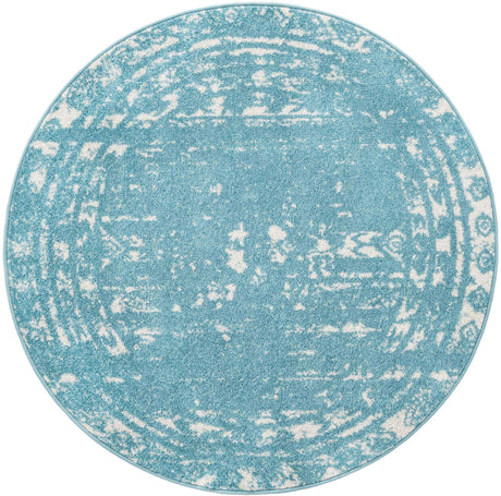 Light Blue 4' 1 x 4' 1 Lennon Round Area Rug 100% Polypropylene Vintage Distressed Look Modern Contemporary Carpet for Home Decor for Sale at Rug Engine
