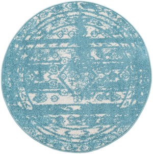 Light Blue 3' 1 x 3' 1 Lennon Round Area Rug 100% Polypropylene Vintage Distressed Look Modern Contemporary Carpet for Home Decor for Sale at Rug Engine