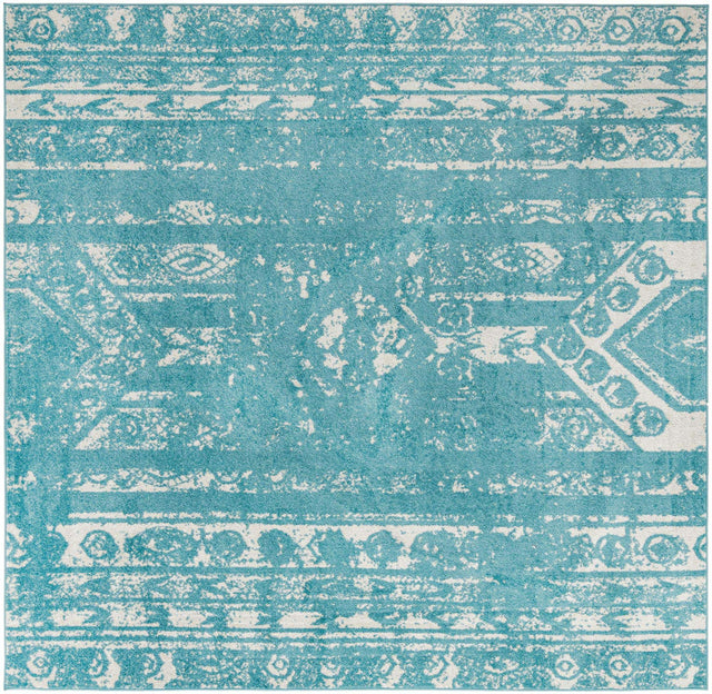 Light Blue 10' x 10' Lennon Square Area Rug 100% Polypropylene Vintage Distressed Look Modern Contemporary Carpet for Home Decor for Sale at Rug Engine