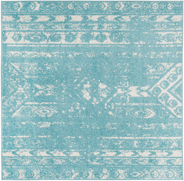 Light Blue 5' 3 x 5' 3 Lennon Square Area Rug 100% Polypropylene Vintage Distressed Look Modern Contemporary Carpet for Home Decor for Sale at Rug Engine
