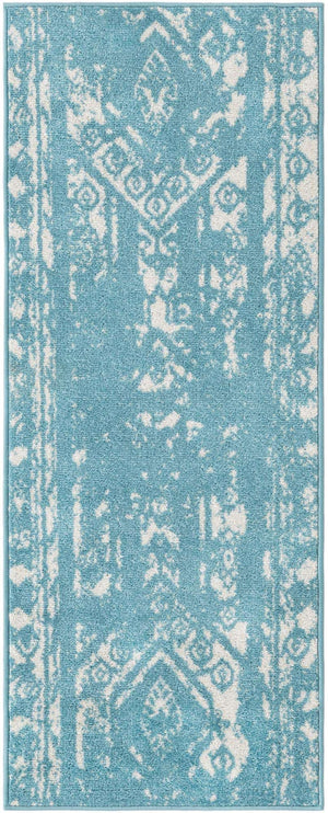 Light Blue 2' x 5' 3 Lennon Runner Area Rug 100% Polypropylene Vintage Distressed Look Modern Contemporary Carpet for Home Decor for Sale at Rug Engine