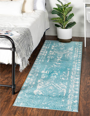 Light Blue 2' x 5' 3 Lennon Runner Area Rug 100% Polypropylene Vintage Distressed Look Modern Contemporary Carpet for Home Decor for Sale at Rug Engine