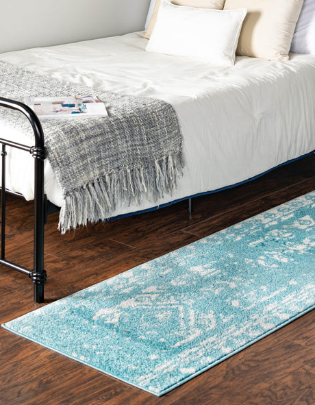 Light Blue 3' 3 x 12' Lennon Runner Area Rug 100% Polypropylene Vintage Distressed Look Modern Contemporary Carpet for Home Decor for Sale at Rug Engine