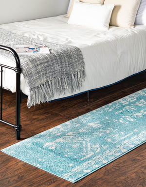 Light Blue 2' x 6' 1 Lennon Runner Area Rug 100% Polypropylene Vintage Distressed Look Modern Contemporary Carpet for Home Decor for Sale at Rug Engine