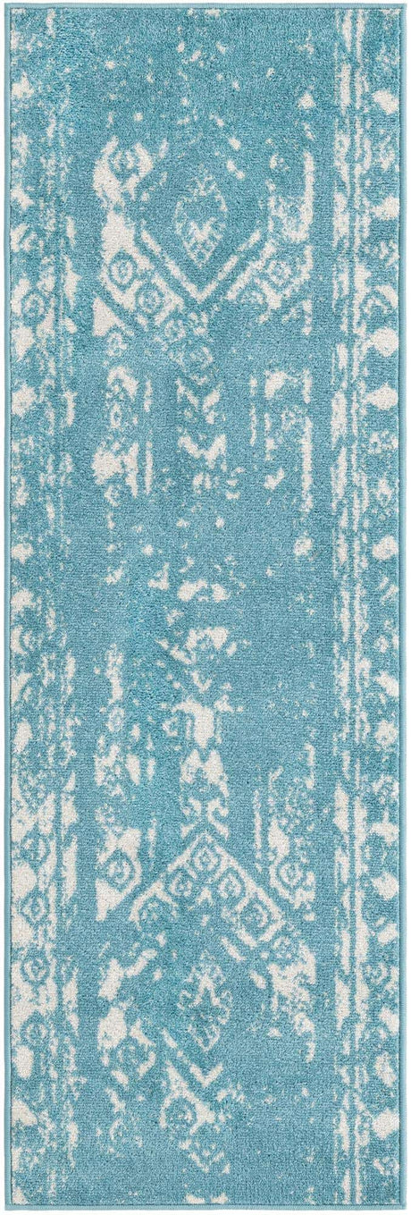 Light Blue 2' x 6' 1 Lennon Runner Area Rug 100% Polypropylene Vintage Distressed Look Modern Contemporary Carpet for Home Decor for Sale at Rug Engine