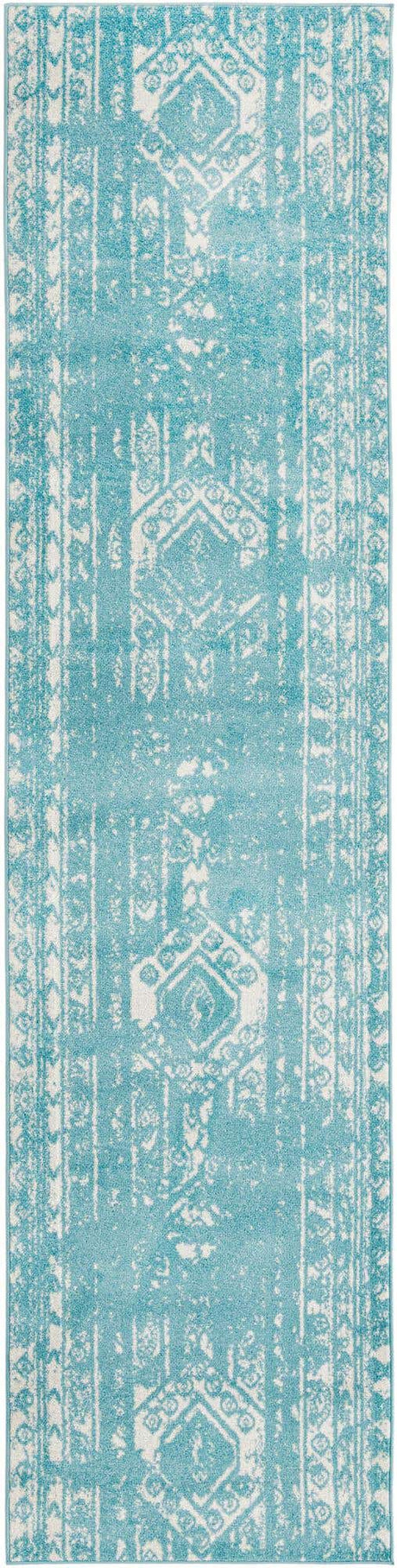 Light Blue 3' 3 x 14' 1 Lennon Runner Area Rug 100% Polypropylene Vintage Distressed Look Modern Contemporary Carpet for Home Decor for Sale at Rug Engine