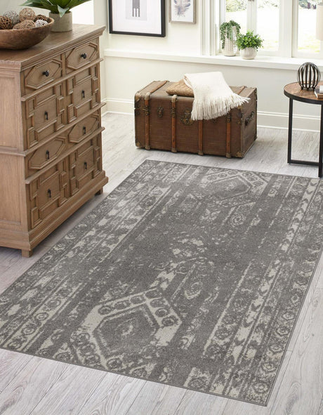 Gray and Ivory 6' 1 x 9' Lennon Rectangle Area Rug 100% Polypropylene Vintage Distressed Look Modern Contemporary Carpet for Home Decor for Sale at Rug Engine