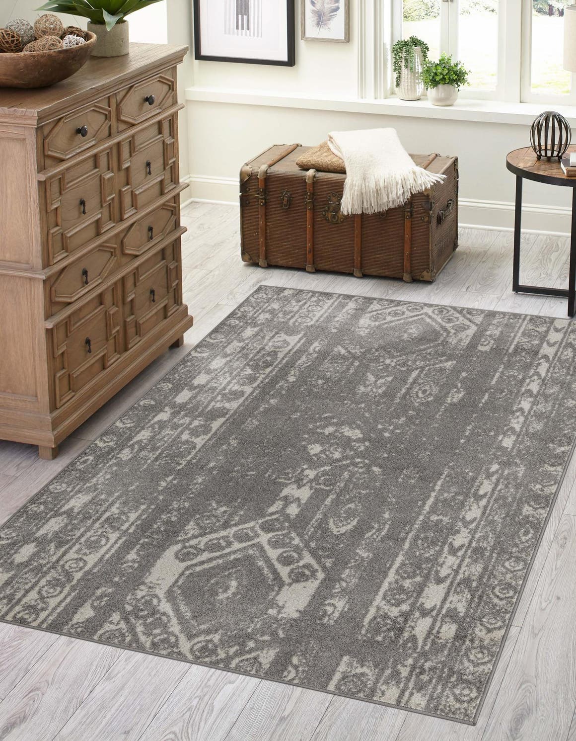 Gray and Ivory 7' 10 x 10' Lennon Rectangle Area Rug 100% Polypropylene Vintage Distressed Look Modern Contemporary Carpet for Home Decor for Sale at Rug Engine