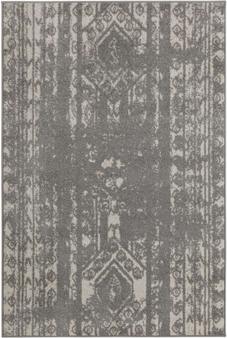 Gray and Ivory 4' 1 x 6' 1 Lennon Rectangle Area Rug 100% Polypropylene Vintage Distressed Look Modern Contemporary Carpet for Home Decor for Sale at Rug Engine