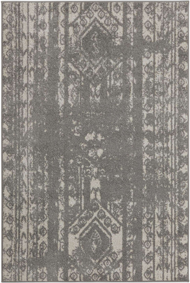 Gray and Ivory 4' 1 x 6' 1 Lennon Rectangle Area Rug 100% Polypropylene Vintage Distressed Look Modern Contemporary Carpet for Home Decor for Sale at Rug Engine