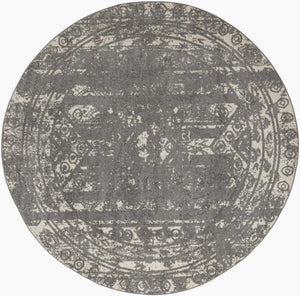 Gray and Ivory 10' x 10' Lennon Round Area Rug 100% Polypropylene Vintage Distressed Look Modern Contemporary Carpet for Home Decor for Sale at Rug Engine