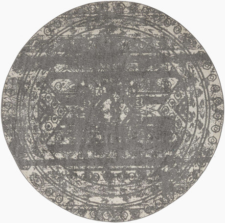 Gray and Ivory 10' x 10' Lennon Round Area Rug 100% Polypropylene Vintage Distressed Look Modern Contemporary Carpet for Home Decor for Sale at Rug Engine