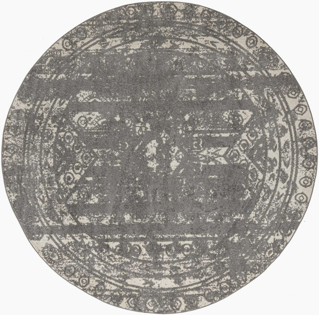 Gray and Ivory 10' x 10' Lennon Round Area Rug 100% Polypropylene Vintage Distressed Look Modern Contemporary Carpet for Home Decor for Sale at Rug Engine