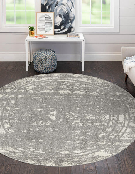Gray and Ivory 2' x 7' 10 Lennon Round Area Rug 100% Polypropylene Vintage Distressed Look Modern Contemporary Carpet for Home Decor for Sale at Rug Engine