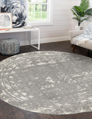 Gray and Ivory 10' x 10' Lennon Round Area Rug 100% Polypropylene Vintage Distressed Look Modern Contemporary Carpet for Home Decor for Sale at Rug Engine