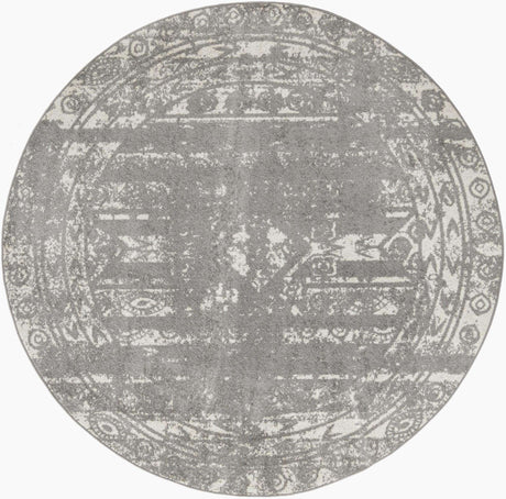 Gray and Ivory 2' x 7' 10 Lennon Round Area Rug 100% Polypropylene Vintage Distressed Look Modern Contemporary Carpet for Home Decor for Sale at Rug Engine