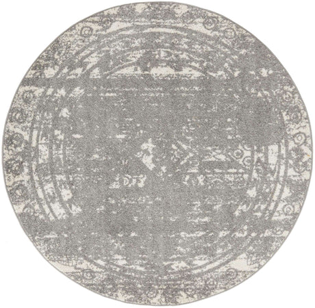 Gray and Ivory 6' 1 x 6' 1 Lennon Round Area Rug 100% Polypropylene Vintage Distressed Look Modern Contemporary Carpet for Home Decor for Sale at Rug Engine
