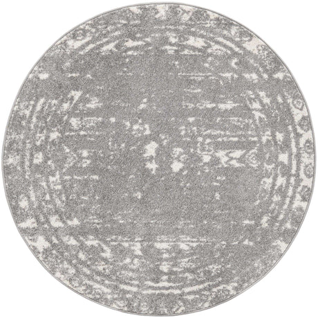 Gray and Ivory 4' 1 x 4' 1 Lennon Round Area Rug 100% Polypropylene Vintage Distressed Look Modern Contemporary Carpet for Home Decor for Sale at Rug Engine