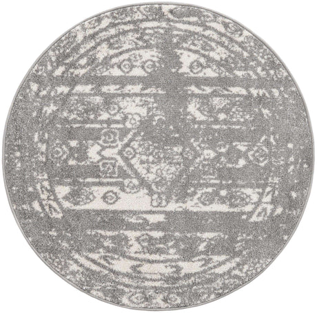 Gray and Ivory 3' 1 x 3' 1 Lennon Round Area Rug 100% Polypropylene Vintage Distressed Look Modern Contemporary Carpet for Home Decor for Sale at Rug Engine