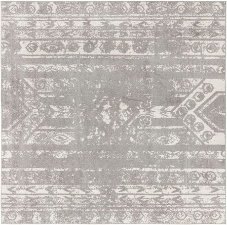 Gray and Ivory 10' x 10' Lennon Square Area Rug 100% Polypropylene Vintage Distressed Look Modern Contemporary Carpet for Home Decor for Sale at Rug Engine