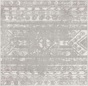 Gray and Ivory 7' 1 x 7' 1 Lennon Square Area Rug 100% Polypropylene Vintage Distressed Look Modern Contemporary Carpet for Home Decor for Sale at Rug Engine