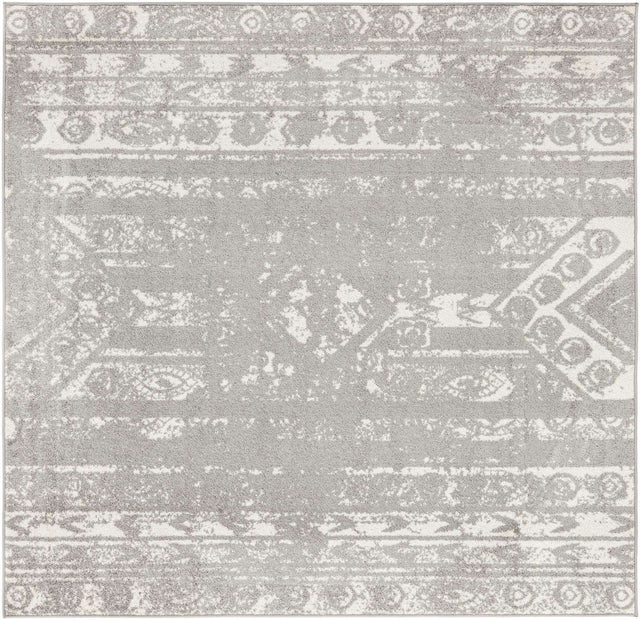 Gray and Ivory 7' 1 x 7' 1 Lennon Square Area Rug 100% Polypropylene Vintage Distressed Look Modern Contemporary Carpet for Home Decor for Sale at Rug Engine