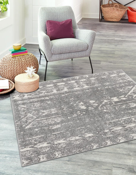 Gray and Ivory 5' 3 x 5' 3 Lennon Square Area Rug 100% Polypropylene Vintage Distressed Look Modern Contemporary Carpet for Home Decor for Sale at Rug Engine