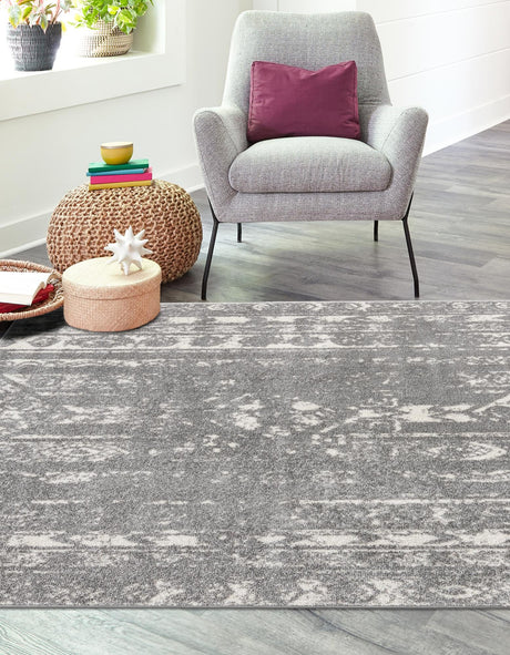 Gray and Ivory 5' 3 x 5' 3 Lennon Square Area Rug 100% Polypropylene Vintage Distressed Look Modern Contemporary Carpet for Home Decor for Sale at Rug Engine