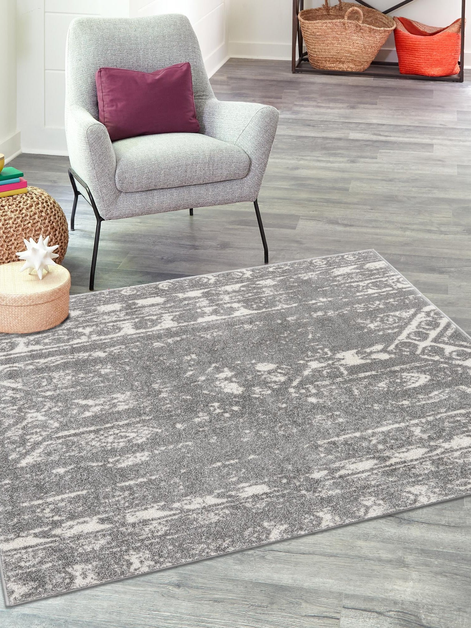 Gray and Ivory 7' 1 x 7' 1 Lennon Square Area Rug 100% Polypropylene Vintage Distressed Look Modern Contemporary Carpet for Home Decor for Sale at Rug Engine