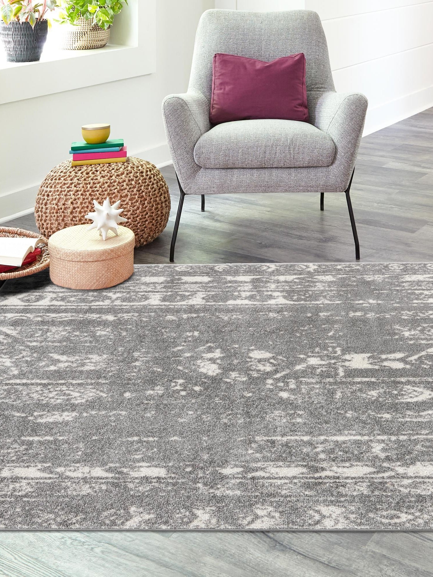 Gray and Ivory 7' 1 x 7' 1 Lennon Square Area Rug 100% Polypropylene Vintage Distressed Look Modern Contemporary Carpet for Home Decor for Sale at Rug Engine