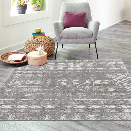 Gray and Ivory 7' 1 x 7' 1 Lennon Square Area Rug 100% Polypropylene Vintage Distressed Look Modern Contemporary Carpet for Home Decor for Sale at Rug Engine