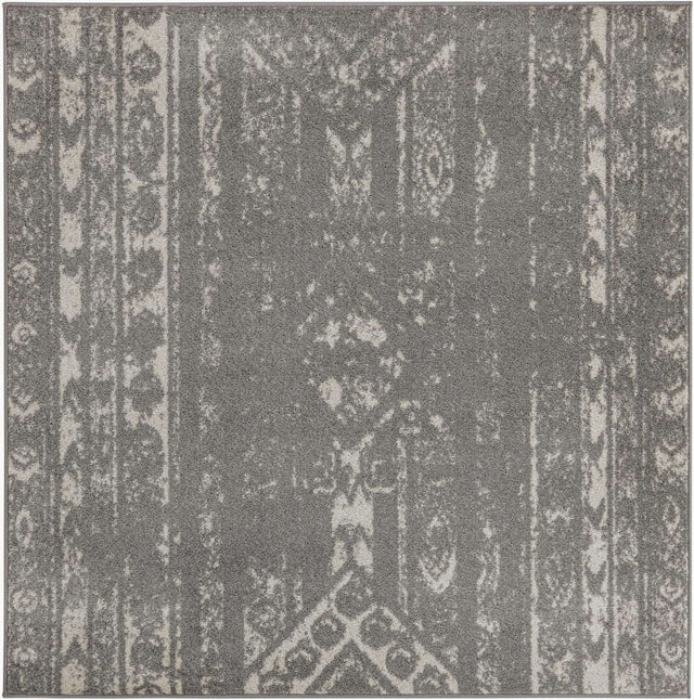 Gray and Ivory 5' 3 x 5' 3 Lennon Square Area Rug 100% Polypropylene Vintage Distressed Look Modern Contemporary Carpet for Home Decor for Sale at Rug Engine