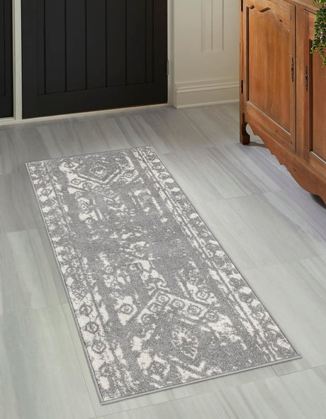 Gray and Ivory 2' x 5' 3 Lennon Runner Area Rug 100% Polypropylene Vintage Distressed Look Modern Contemporary Carpet for Home Decor for Sale at Rug Engine