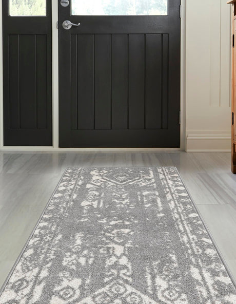 Gray and Ivory 2' 7 x 12' Lennon Runner Area Rug 100% Polypropylene Vintage Distressed Look Modern Contemporary Carpet for Home Decor for Sale at Rug Engine