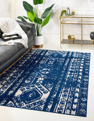 Navy Blue 4' 1 x 6' 1 Lennon Rectangle Area Rug 100% Polypropylene Vintage Distressed Look Modern Contemporary Carpet for Home Decor for Sale at Rug Engine