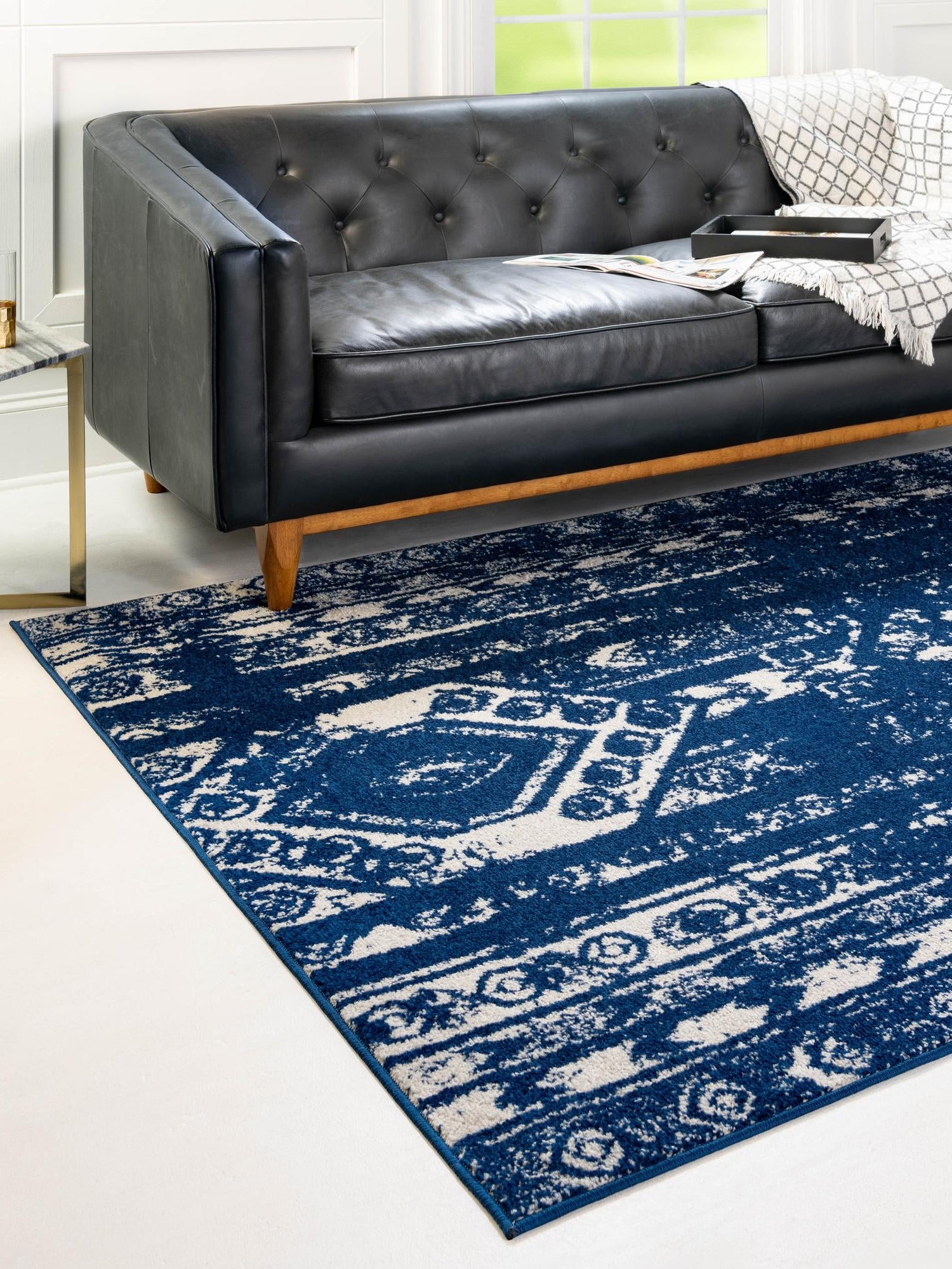 Navy Blue 2' x 3' 1 Lennon Rectangle Area Rug 100% Polypropylene Vintage Distressed Look Modern Contemporary Carpet for Home Decor for Sale at Rug Engine