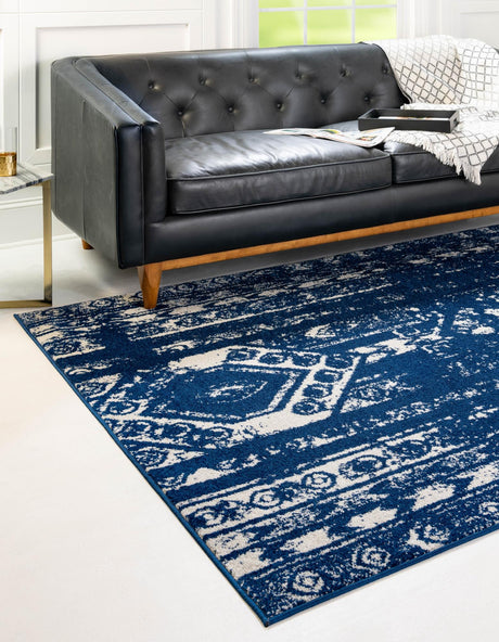 Navy Blue 7' 1 x 10' Lennon Rectangle Area Rug 100% Polypropylene Vintage Distressed Look Modern Contemporary Carpet for Home Decor for Sale at Rug Engine
