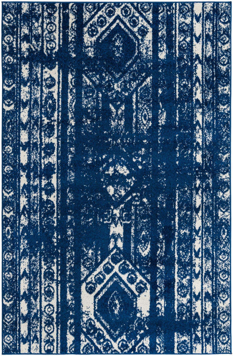 Navy Blue 5' 3 x 8' Lennon Rectangle Area Rug 100% Polypropylene Vintage Distressed Look Modern Contemporary Carpet for Home Decor for Sale at Rug Engine
