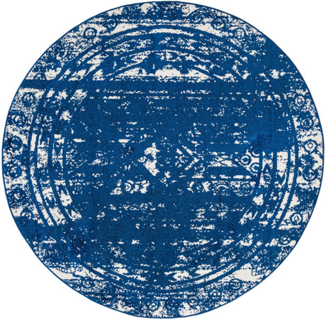 Navy Blue 6' 1 x 6' 1 Lennon Round Area Rug 100% Polypropylene Vintage Distressed Look Modern Contemporary Carpet for Home Decor for Sale at Rug Engine