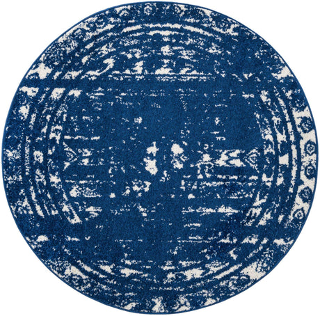 Navy Blue 4' 1 x 4' 1 Lennon Round Area Rug 100% Polypropylene Vintage Distressed Look Modern Contemporary Carpet for Home Decor for Sale at Rug Engine