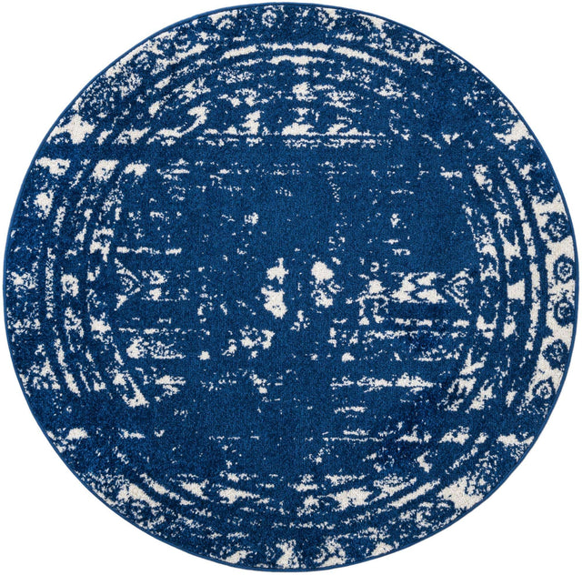 Navy Blue 4' 1 x 4' 1 Lennon Round Area Rug 100% Polypropylene Vintage Distressed Look Modern Contemporary Carpet for Home Decor for Sale at Rug Engine