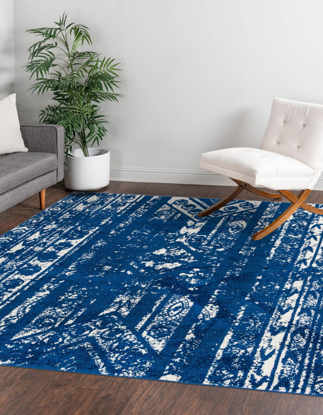 Navy Blue 10' x 10' Lennon Square Area Rug 100% Polypropylene Vintage Distressed Look Modern Contemporary Carpet for Home Decor for Sale at Rug Engine