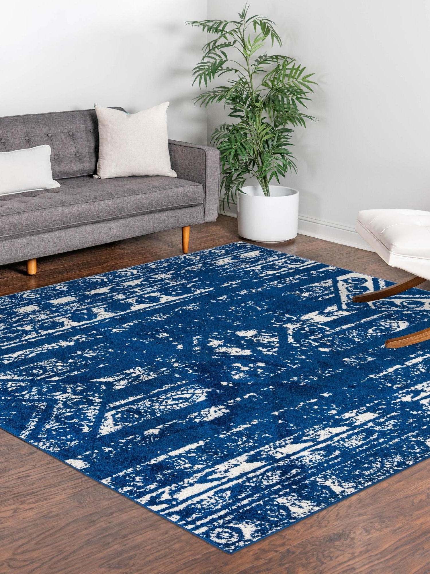 Navy Blue 7' 1 x 7' 1 Lennon Square Area Rug 100% Polypropylene Vintage Distressed Look Modern Contemporary Carpet for Home Decor for Sale at Rug Engine